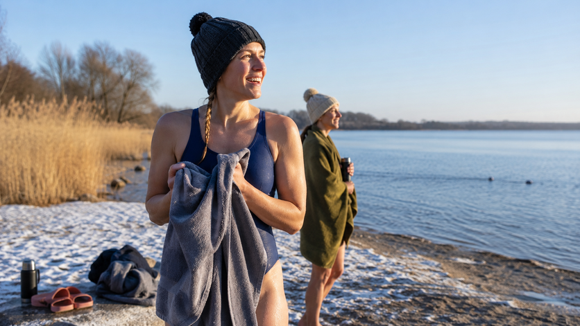 dames die zwemmen in de winter